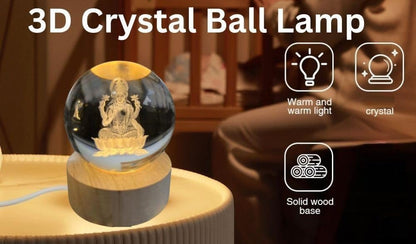 Verixpress Goddess Laxmi Ji Crystal Ball Night Light 2.4 Inch Glass Ball Night LED Lamp with Woodern Base Perfect for Gift | Corded Electric Table Night Light