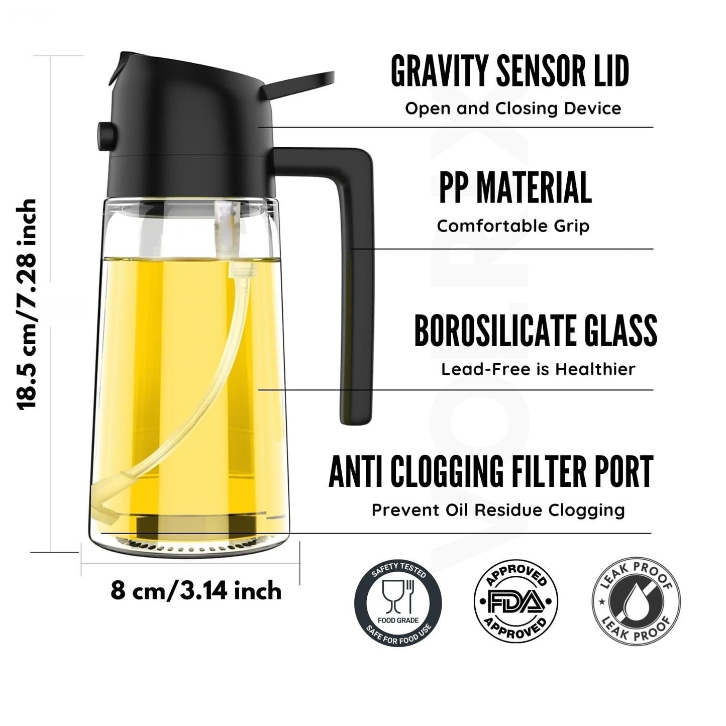 VeriXpress 500ml 2 in 1 Oil Spray Bottle and Oil Dispenser Bottle for Kitchen, Glass Oil Bottle with Nozzle, for Air Fryer, Roasting and Frying, Oil and Vinegar, Pourer and Sprayer Bottle (Multicolor)