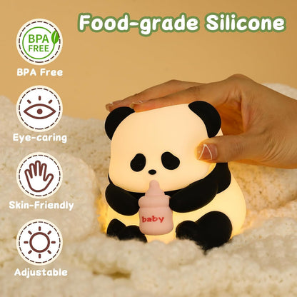 Veriexpress  Baby Panda Rechargeable Silicone Night Lamp - Cute Panda Lamp, Kids Night Light, Nursery Decor, Birthday Gift, Silicone LED Light
