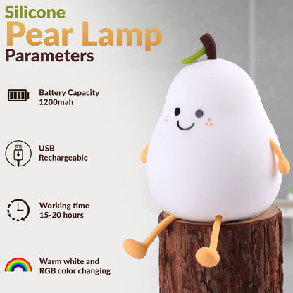 Veriexpress Pear Rechargeable Silicone Night Lamp - Soft Glow Pear Lamp, Kids Night Light, Nursery Decor, Birthday Gift, Silicone LED Light
