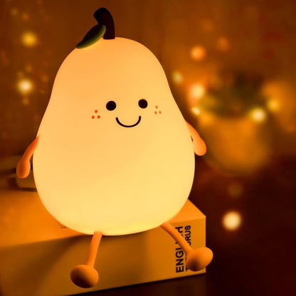 Veriexpress Pear Rechargeable Silicone Night Lamp - Soft Glow Pear Lamp, Kids Night Light, Nursery Decor, Birthday Gift, Silicone LED Light