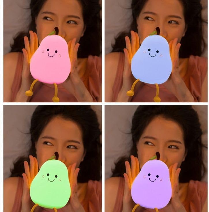 Veriexpress Pear Rechargeable Silicone Night Lamp - Soft Glow Pear Lamp, Kids Night Light, Nursery Decor, Birthday Gift, Silicone LED Light