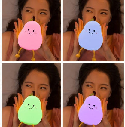 Veriexpress Pear Rechargeable Silicone Night Lamp - Soft Glow Pear Lamp, Kids Night Light, Nursery Decor, Birthday Gift, Silicone LED Light