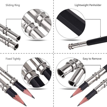 Qatalitic Pencil Extender/Lengthener With Metal Heads (Pack Of 2) | Adjustable Handy Pencil Holder For Schools, Office, Eyeliners, Sketching, Writing And Diy Art & Crafts, Multicolor