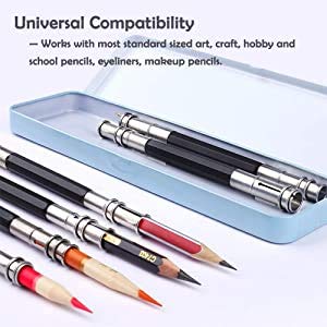 Qatalitic Pencil Extender/Lengthener With Metal Heads (Pack Of 2) | Adjustable Handy Pencil Holder For Schools, Office, Eyeliners, Sketching, Writing And Diy Art & Crafts, Multicolor