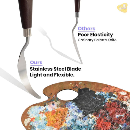Veriexprees  Set of 10 Palette Painting Knives of Various Sizes & Shapes, Stainless Steel Scraper Spatula Polished Brown Handle for Artist Canvas Oil Paint Color Mixing