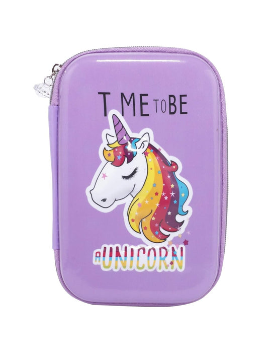 Qatalitic Big Size EVA 3D Cover Pencil Case, Large Capacity (Mini Unicorn) Pencil Case with Compartments, School Pouch Organizer for Students, Stylish Pen Holder Pouch, Art Pencil Box (Purple)