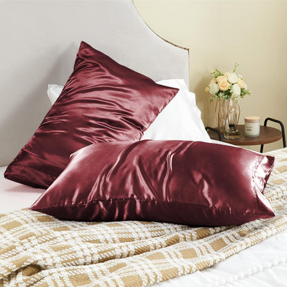 Verixpress Satin Silk Pillow Covers Pack of 2 for Hair and Skin-with Satin Scrunchies for Women|Satin Pillow Cover for Hair and Skin for Women 3-Piece|Silk Pillow case (Maroon)