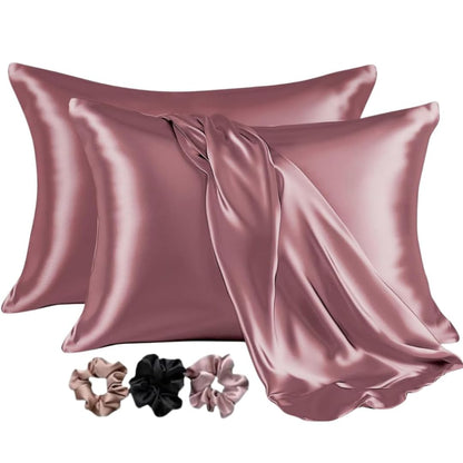 Verixpress Satin Silk Solid Pillow Covers Pack Of 2 For Hair & Skin-With Satin Scrunchies For Women Stylish|Satin Pillow Cover For Hair & Skin,Scrunchies For Women 3-Piece|Silk Pillowcase