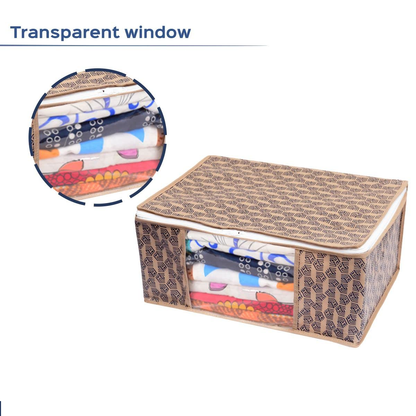 Verixpress Set of 6 Non-Woven Printed Saree Cover/Cloth Storage/Organizer with Transparent Window (Beige)