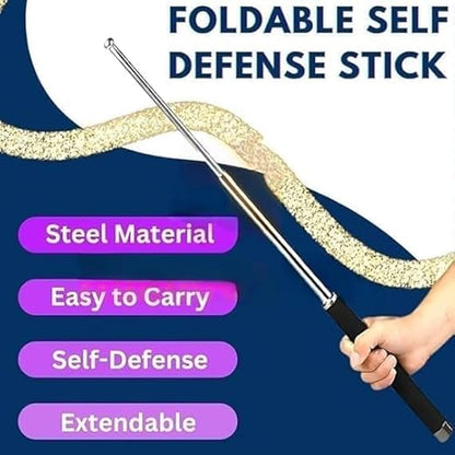 Veriexprees Stainless Steel Self-Defense Foldable Pointer & Safety Hiking Stick, Extendable Safety Wand with Non-Slip Grip & Nylon Pouc