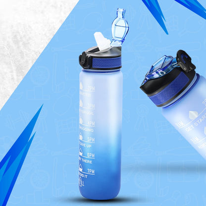 Veriexprees sipper bottle Motivational 1 Liter Quotes & Time Marker Dual Colour Sports Plastic Bottle BPA Free, Leak Proof Sipper Bottle for Gym, Office, Workout-Dark Blue Sky Blue