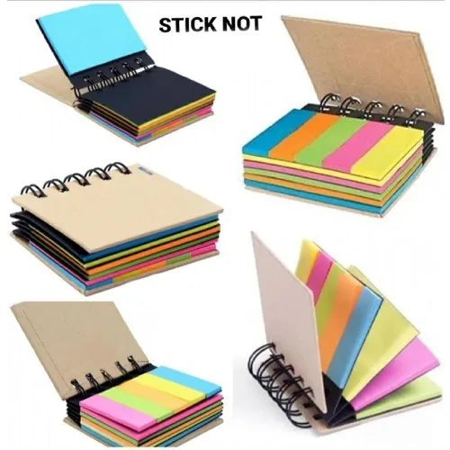 Qatalitic Spiral Sticky Note Pad Pocket size with Adhesive Notes (125 Leaves and 125 Flags)( pack of 5)