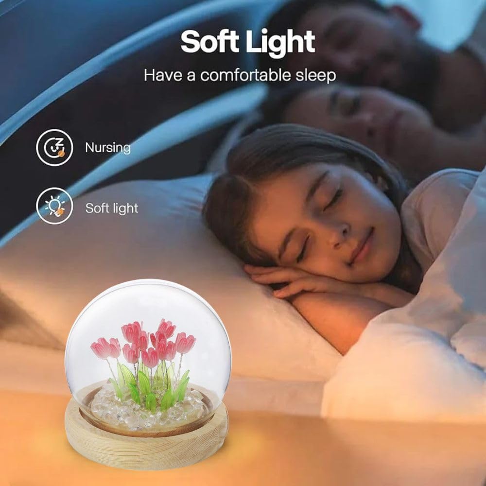 Verixpress Romantic Tulip Night Light | Battery Powered for Home Decor, Soft Pink Glow, Ideal Gift for Loved Ones, 9 DIY Tulip Flowers | Gifts for Woman | Valentine Gift