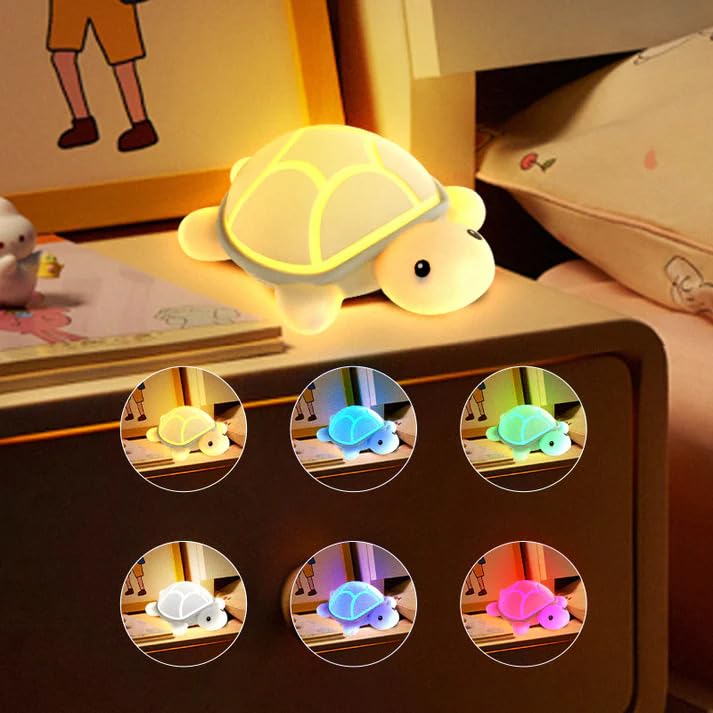 Veriexprees Cute Turtle Night Light, LED Bedside Baby Room Lamp, Soft BPA-Free Silicone, USB Rechargeable Lamp with Touch Sensor Control Table Light for Kids, Birthday Gifts, Valentine Gift