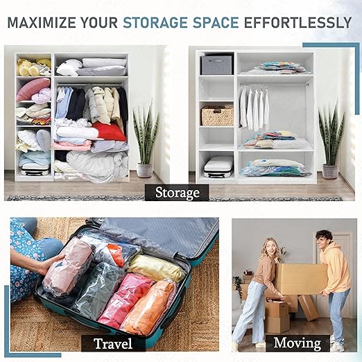 Verixpress polyamide polyethylene 5 Large Vacuum Bags for Travel with Hand Pump - Airtight, Reusable SPACE Saver Compression Storage Bags for Packing