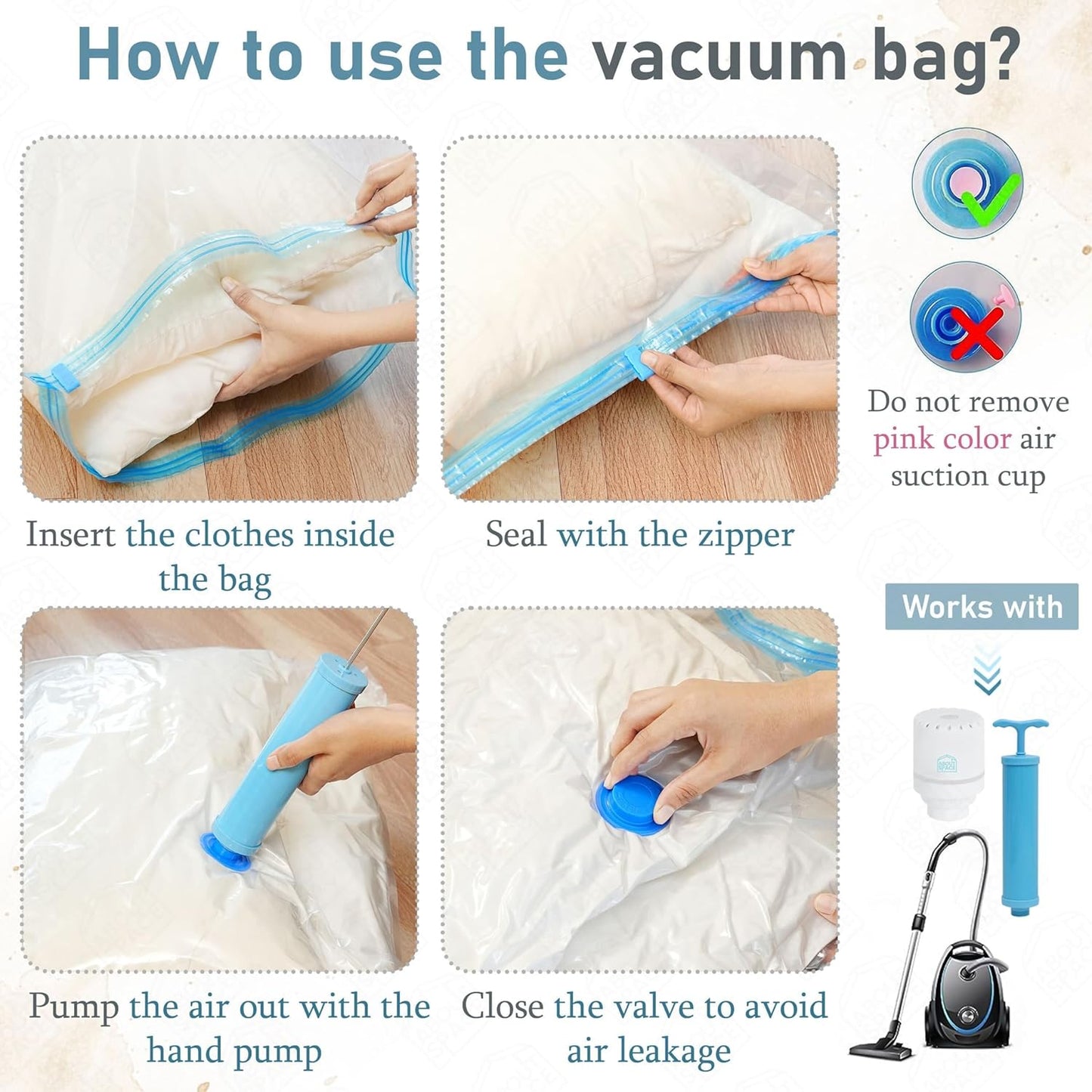 Verixpress polyamide polyethylene 5 Large Vacuum Bags for Travel with Hand Pump - Airtight, Reusable SPACE Saver Compression Storage Bags for Packing