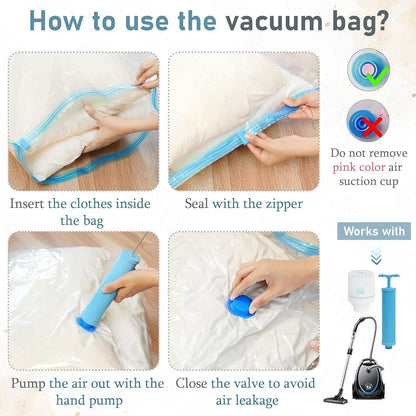 Verixpress polyamide polyethylene 5 Large Vacuum Bags for Travel with Hand Pump - Airtight, Reusable SPACE Saver Compression Storage Bags for Packing