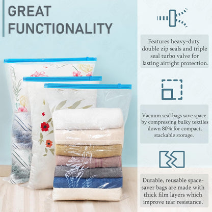 Verixpress polyamide polyethylene 5 Large Vacuum Bags for Travel with Hand Pump - Airtight, Reusable SPACE Saver Compression Storage Bags for Packing