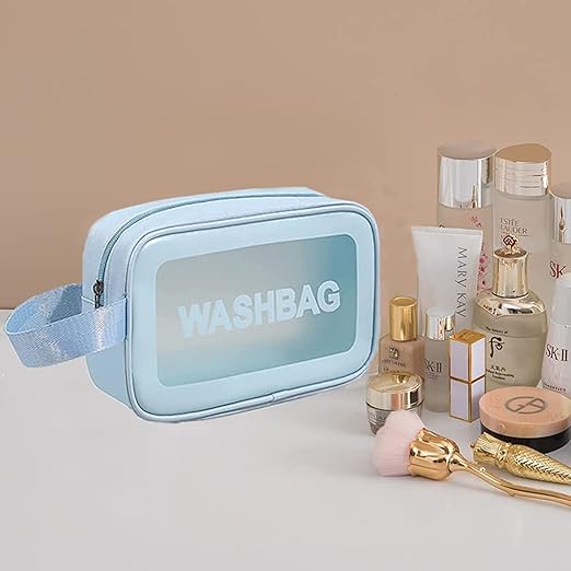 Verixpress Wash Bag Pouch for Travel Kit Toiletry Bag Cosmetic Bag Make Up Box for Brushes, Accessories with Handle, Large Capacity Translucent Waterproof Travel Storage Organizer Set of 3 (blue)