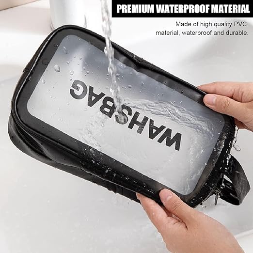 Verixpress Wash Bag Pouch for Travel Kit Toiletry Bag Cosmetic Bag Make Up Box for Brushes, Accessories with Handle, Large Capacity Translucent Waterproof Travel Storage Organizer Set of 3 (Black)